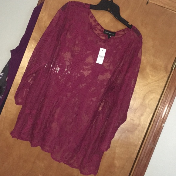 2X 18/20W Beet Red Embroidered Mesh Tunic - Picture 4 of 9